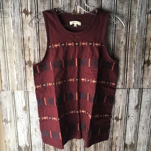 Madewell Women Burgundy Tribal Embroidered Tank